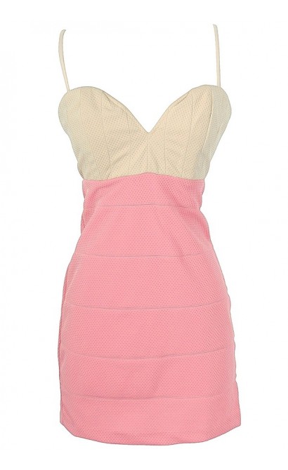 Pink and Beige Textured Colorblock Dress by Ark and Co